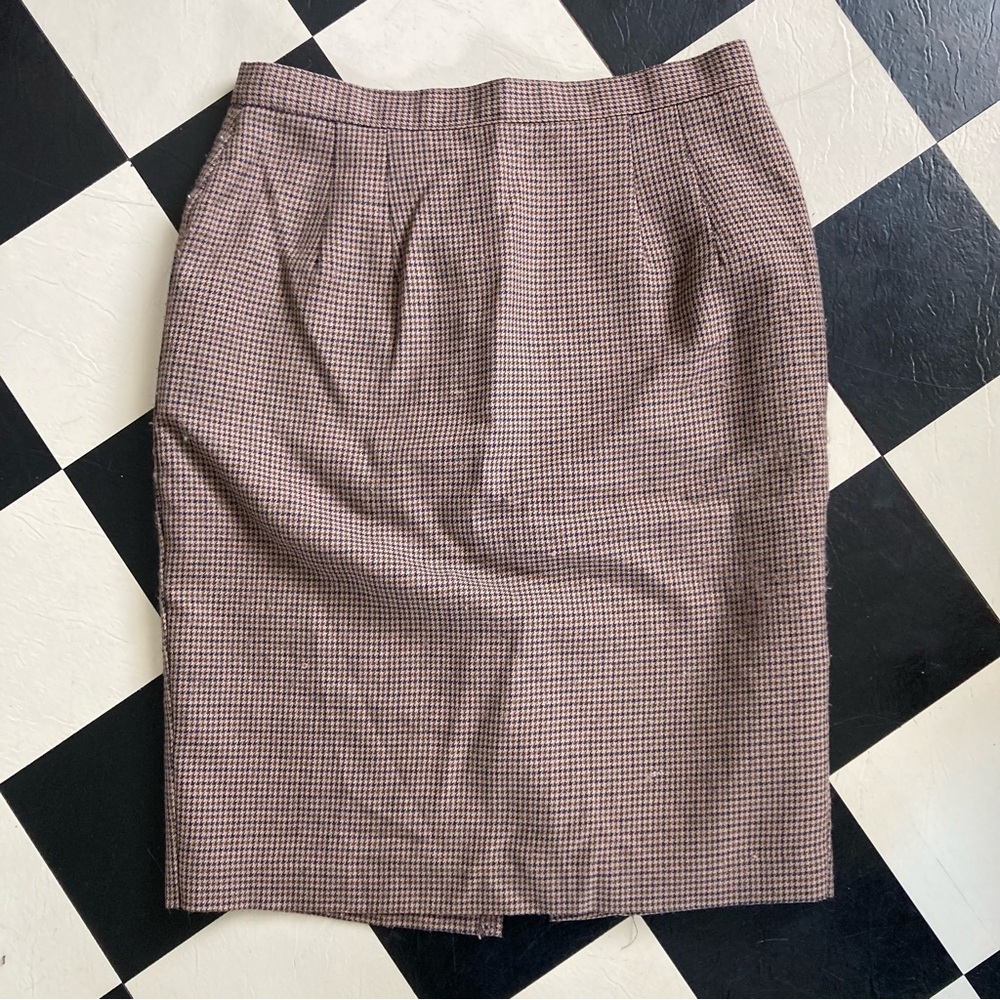 Vintage Columbus Circle Tan Houndstooth Straight Suit Skirt